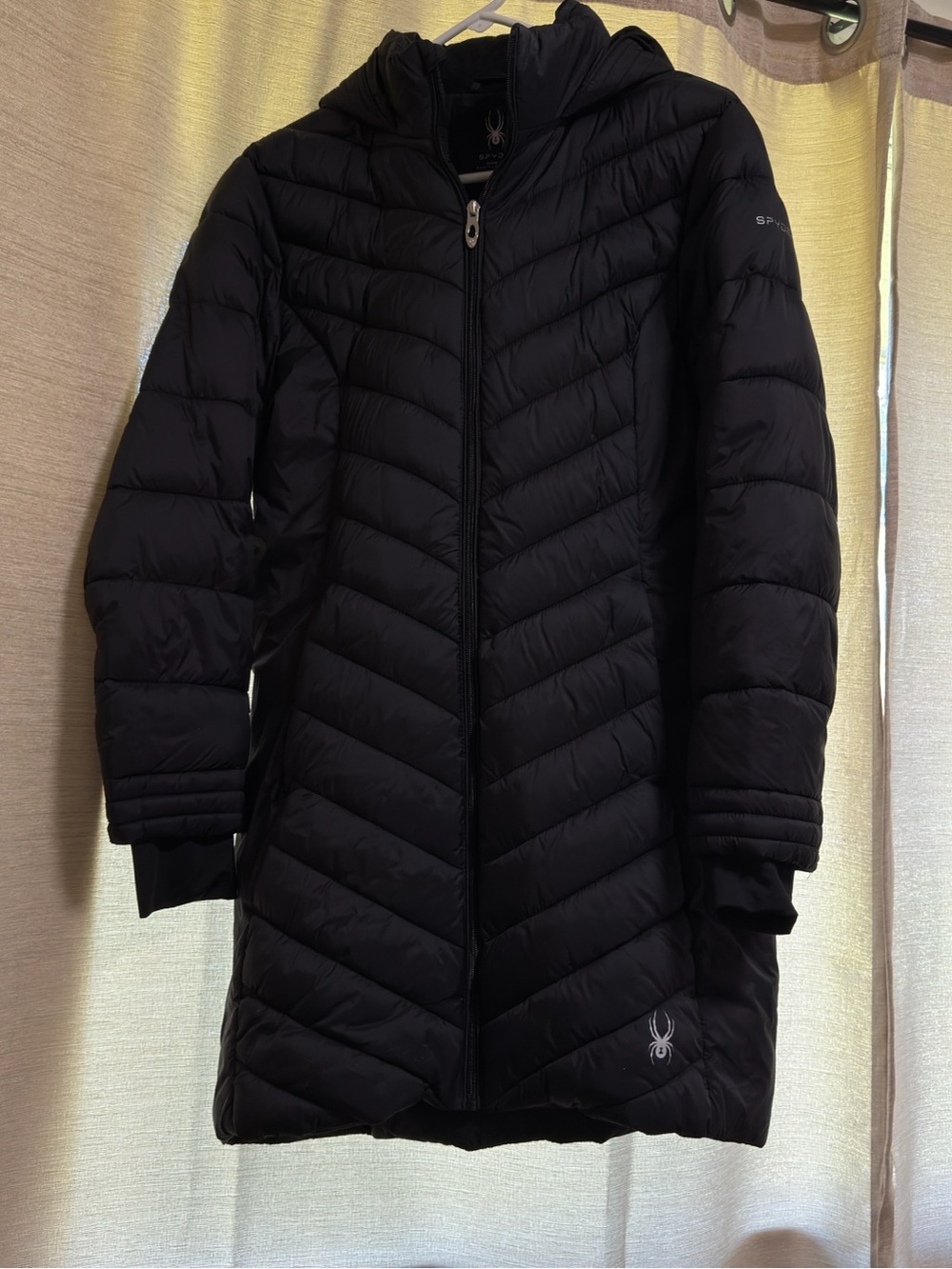 Spyder Women's Black Hooded Long Quilted Puffer Coat